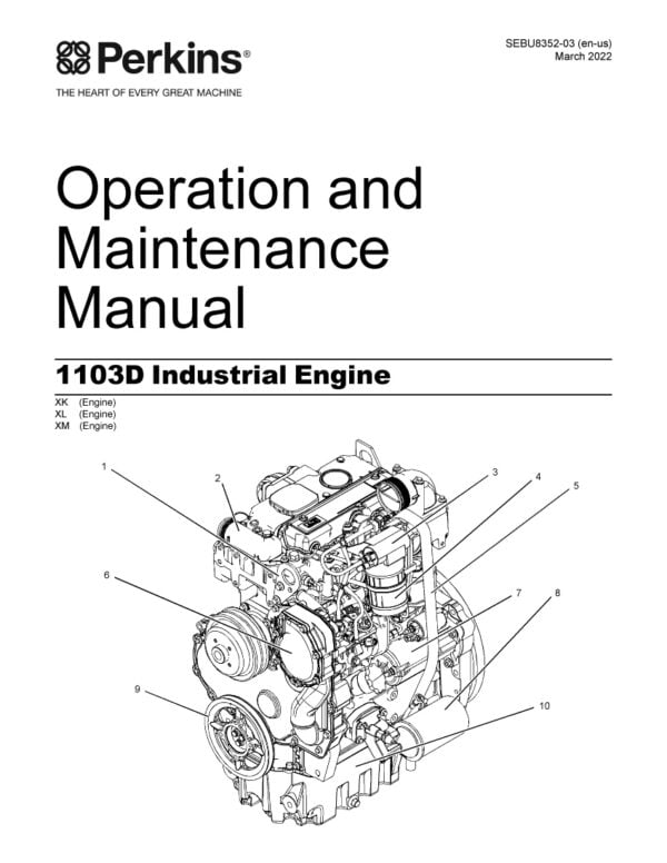 cover page of Perkins 1103d engine maintenance manual