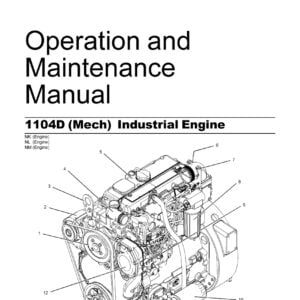 Cover page of the Perkins 1104D (Mech) Industrial Engine Maintenance Manual, showing the Perkins logo in the top left corner, a photograph of the engine in the center of the page, and the title 'Maintenance Manual' in large font at the bottom of the page.