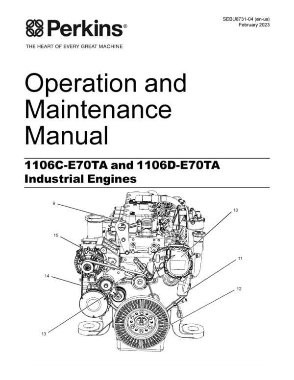 Image of the cover page of the Perkins Workshop Manual for 1106C and 1106D-E70TA - a guide for maintaining and repairing Perkins diesel engines, with detailed instructions for servicing and troubleshooting