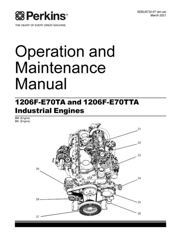 image related to the Perkins Maintenance Manual for 1206F-E70TA and 1206F-E70TTA Industrial Engines could be: "Perkins Maintenance Manual cover for 1206F-E70TA and 1206F-E70TTA Industrial Engines, providing comprehensive instructions for safe and efficient maintenance, troubleshooting, and repair procedures."