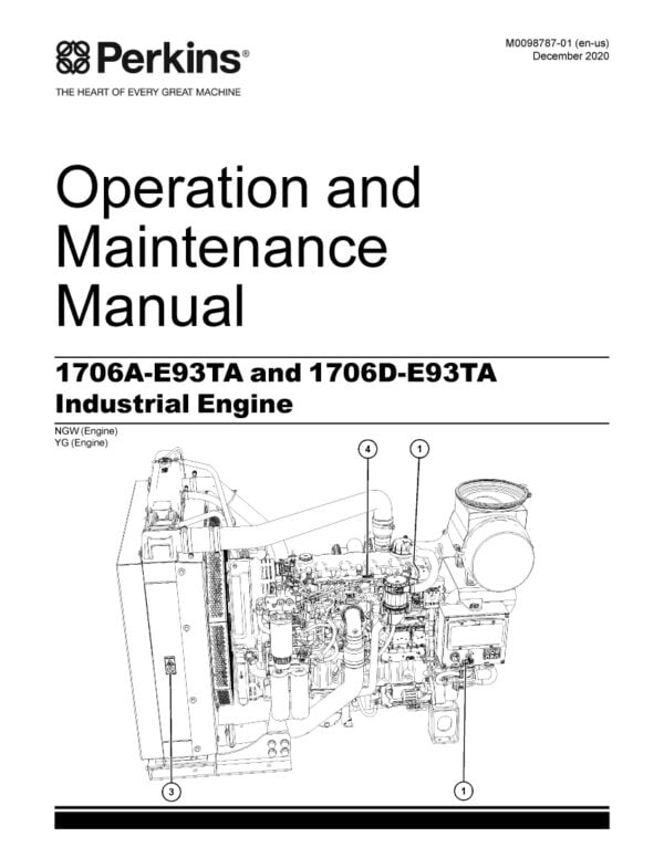 Cover page of Maintenance Manual 1706A-1706D-E93TA Perkins Engine, featuring an image of the Perkins engine with the manual title and edition number in bold text.