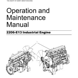 A close-up image of the Perkins 2206-E13 diesel engine with 6 cylinders, a turbocharger, and an after-cooler, mounted on a platform with various instruments and controls visible in the background.