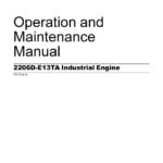 A Workshop Manual for the 2206D-E13TA Perkins Engine, with a red cover and white text, sitting on a wooden surface with engine components and tools surrounding it.