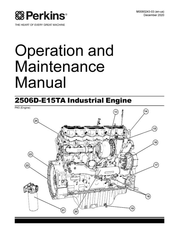 The cover of the Maintenance Manual for the Perkins 2506D-E15TA Industrial Engine, with a blue background and white text, sitting on a plain white background.