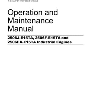"Cover page of the Perkins 2506J-E15TA, 2506F-E15TA, and 2506EA-E15TA workshop manual. The image shows the Perkins logo in the upper left corner, followed by the title of the manual in large font. The background is a light shade of blue with an engine part graphic in the center of the page, surrounded by smaller graphics of engine parts. In the bottom left corner, the engine model numbers are listed in smaller font.