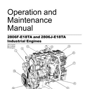 A white background with a blue banner at the top bearing the Perkins logo and the title 'Maintenance Manual'. Below the banner, there is an image of the 2806F-2806J-E18TA engine with the product name and some technical specifications listed on the side. At the bottom of the page, there may be some additional text such as the copyright notice or edition number.