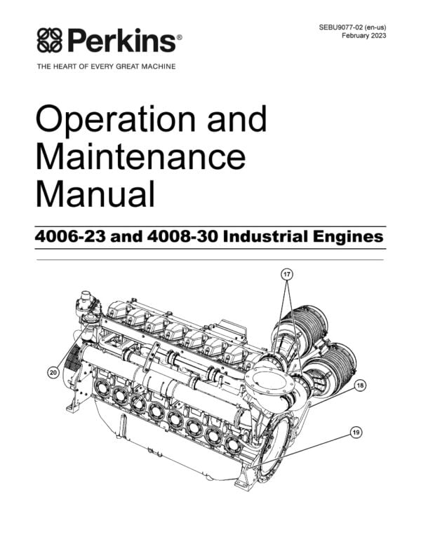 Image of the Perkins 4006-23 and 4008-30 engine manuals, featuring detailed specifications, maintenance procedures, and troubleshooting guides.