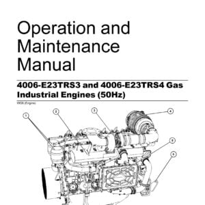 Cover page of the maintenance manual for the Perkins 4006-E23TRS3 and 4006-E23TRS4 Gas Industrial Engines. The cover features an image of the engines with the Perkins logo and product information in the background