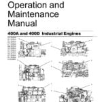 Cover page of the Maintenance Manual for the 400A and 400D Industrial Engines, featuring the title, engine model numbers, and an image of the engines. The background is a blue gradient with a technical pattern.