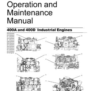Cover page of the Maintenance Manual for the 400A and 400D Industrial Engines, featuring the title, engine model numbers, and an image of the engines. The background is a blue gradient with a technical pattern.