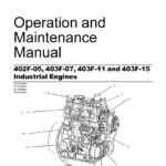 Cover of the Perkins Engines Manual featuring the 402F-05, 403F-07, 403F-11, and 403F-15 models, showcasing reliable and efficient compact diesel engines used in various industrial and agricultural applications.