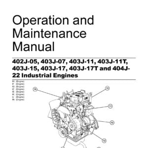 The Perkins workshop manual cover page for the 402J-05, 403J-07, 403J-11, 403J-11T, 403J-15, 403J-17, 403J-17T, and 404J-22 engines provides detailed information on how to service, repair, and maintain these engines. The manual is intended for use by trained technicians and mechanics who are familiar with diesel engines.