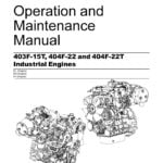 Cover page of the Operation and Maintenance Manual for Perkins 403F-15T, 404F-22, and 404F-22T diesel engines, featuring detailed illustrations of engine components and systems. This manual provides comprehensive instructions for operating and maintaining these reliable and fuel-efficient engines used in construction, agriculture, and materials handling equipment.
