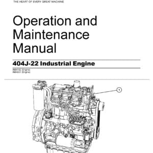Cover page of the Perkins engine 404J-22 operation and maintenance manual. The image shows a close-up of the engine, with the Perkins logo in the top left corner and the engine model and manual title in the center. The engine features a black and silver metal exterior with various components visible, including hoses, bolts, and a fan.