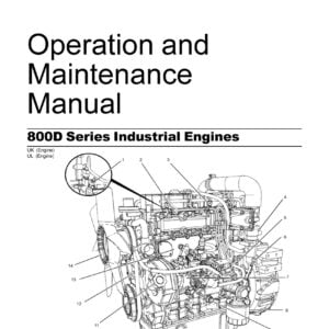 Diagram of Perkins 800D series industrial engine, showing components and their locations