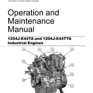 An image of the Perkins Maintenance Manual cover page, featuring the 1204J-E44TA and 1204J-E44TTA diesel engine models. The manual provides detailed information on the maintenance, repair, and overhaul procedures for these engines, which are commonly used in agricultural, construction, and industrial applications.