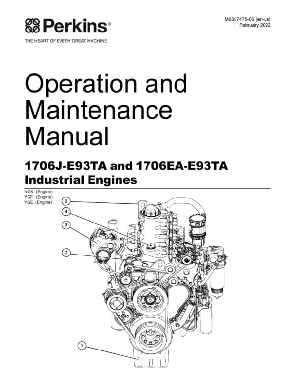 Cover page of Perkins Maintenance Manual 1706J-1706EA-E93TA, featuring an image of the engine with the manual title and edition number in bold text