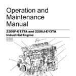 A close-up image of the Perkins 2206F-2206J-E13TA diesel engine with 6 cylinders, a turbocharger, and an after-cooler, mounted on a platform with various instruments and controls visible in the background. The engine is designed for use in heavy-duty applications such as power generation, construction, and agriculture.