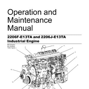 A close-up image of the Perkins 2206F-2206J-E13TA diesel engine with 6 cylinders, a turbocharger, and an after-cooler, mounted on a platform with various instruments and controls visible in the background. The engine is designed for use in heavy-duty applications such as power generation, construction, and agriculture.