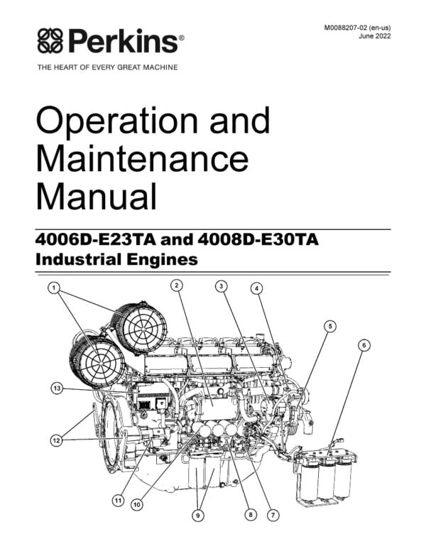 The cover of a Perkins workshop manual featuring the brand name, model numbers, and an image of the engines. The title of the manual is visible in large letters."