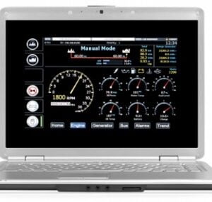 A screenshot of the DSE SCADA Suite Software interface, showing a dashboard with real-time data on generator status, fuel levels, and alarms.